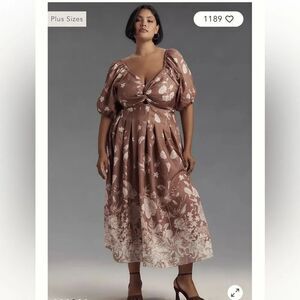 Anthropologie En Saison Monet Puff-Sleeve Square-Neck Midi Dress